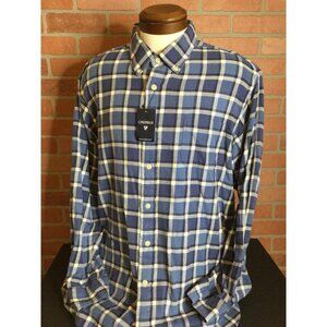 NWT Cremieux Mens Flannel Shirt Blue Plaid Button Down Size XXL 2X